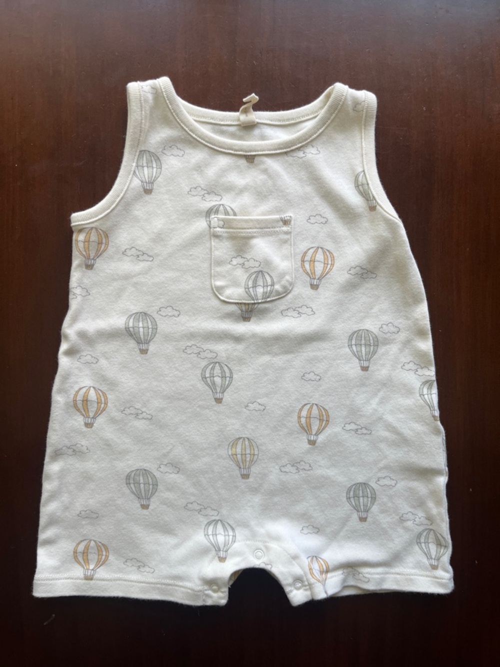 Quincy Mae Cream One-Piece with Gray and Gold Hot Air Balloons